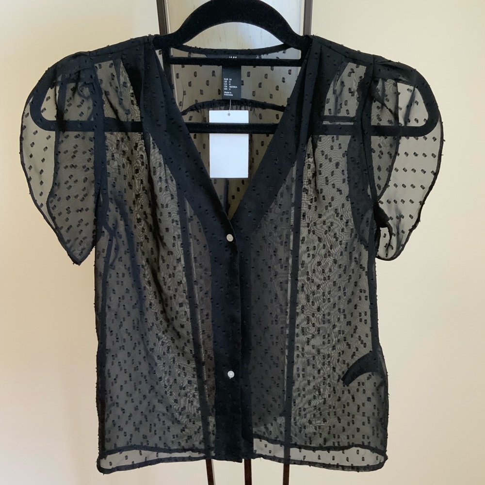 H&M Sheer Flutter Sleeve Top US 4 EU 34